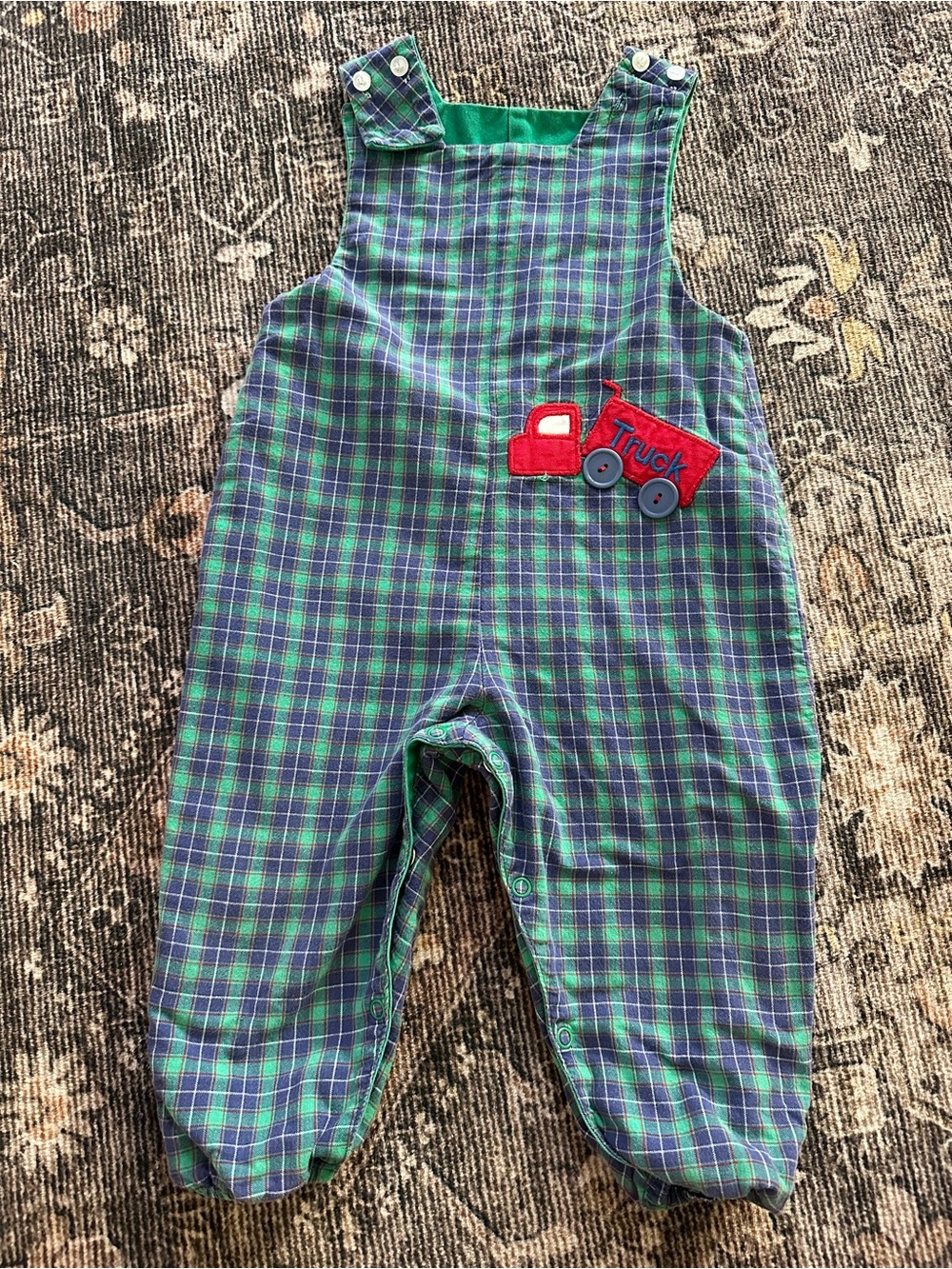 Bailey Boys Reversible Truck & Airplane Romper 18M Vintage Plaid Jon Jon